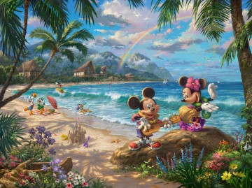Mickey y Minnie en Hawaii Thomas Kinkade Pinturas al óleo